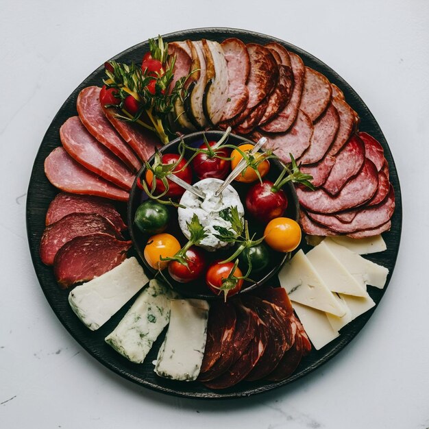 Zakuski appetizer platter with meats and cheeses