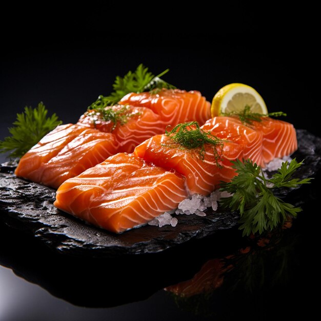 Zalm japanse sushi met korianderblad als garnituur generatieve AI