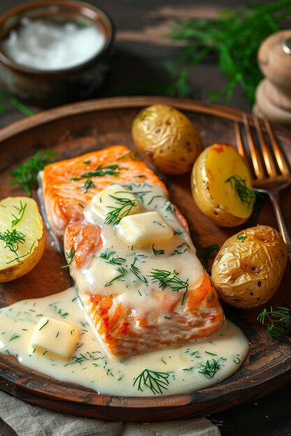 zalm met kruiden en aardappelen Generatieve AI