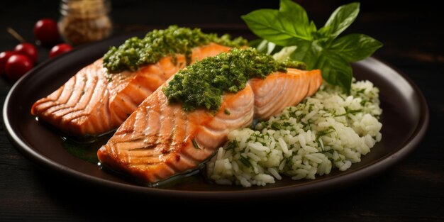 zalm met rijst en kruiden Generatieve AI