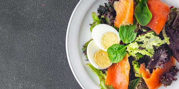 zalm salade rood vis voorgerecht vers gerecht gezonde maaltijd eten snack dieet op tafel kopieer ruimte