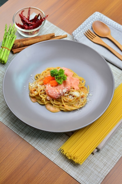 Foto zalm spaghetti