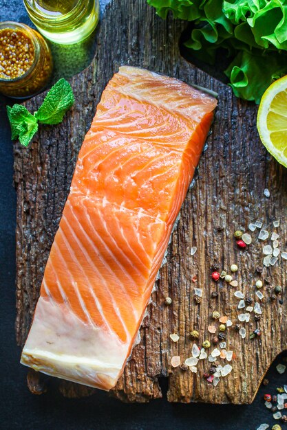 Zalm stuk plak rode vis pescetarian zeevruchten