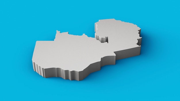 Zambia 3D map Geography Cartography and topology Sea Blue surface 3D illustration