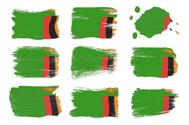 Photo zambia flag brush stroke, national flag on white background