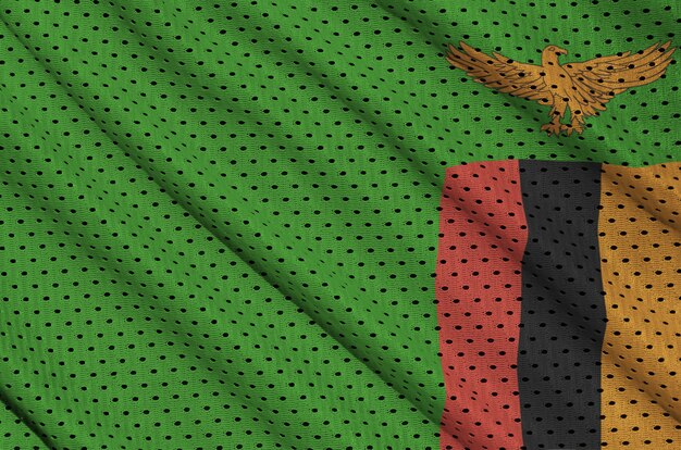 Zambia flag printed on a polyester nylon sportswear mesh fabric