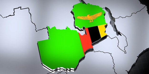 Zambia grenst en vlag 3D illustratie