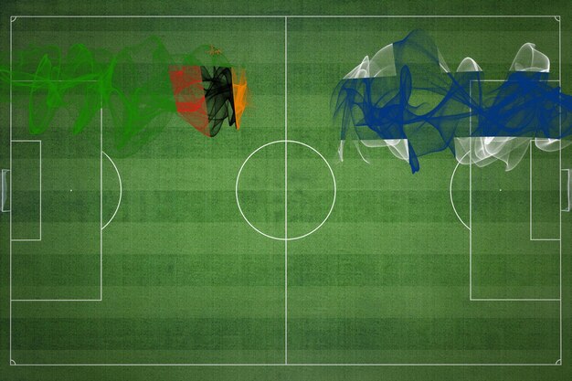 Zambia vs finland soccer match national colors national flags soccer field football game competition concept copy space