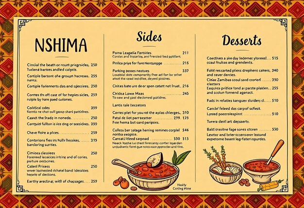 zambian nshima menu featuring intricate zambian chitenge patterns and war layout idea for brandingm