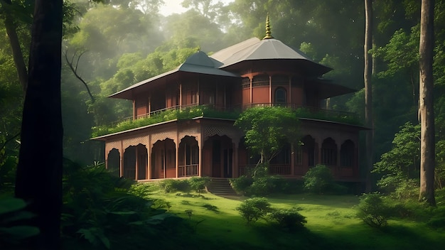 A zamindar house surrounded by forest Ai Generated