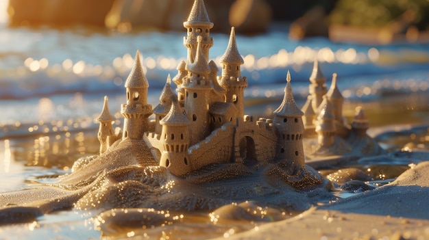 Foto zandkasteel op een zonnig strand