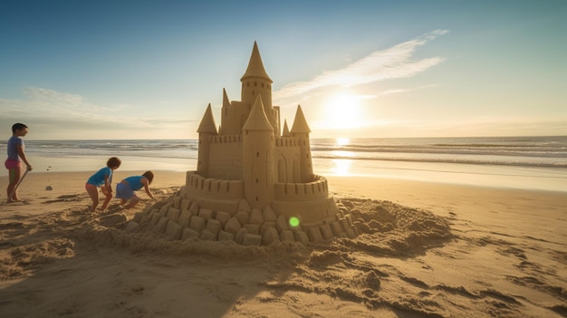 Zandkastelen bouwen op het strand