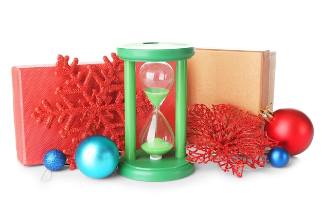 Zandloper en decoraties. Kerst countdown concept
