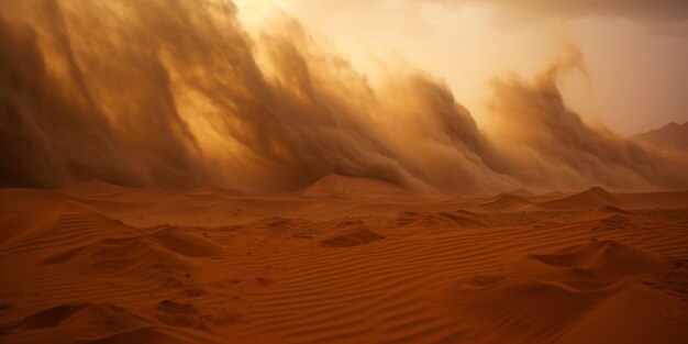 Zandstorm in woestijnwind en oranje zandwolken Duinenlandschap Generatieve AI