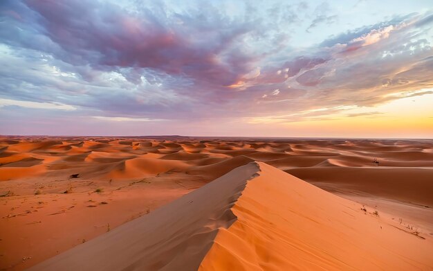 Zandstorm in woestijnwind en oranje zandwolken Duinenlandschap