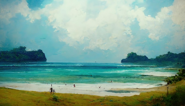 Zandstrand Bali landschapBali Changu schilderij illustratie