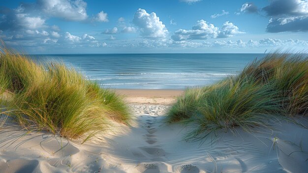 Foto zandstrand en zandduinen van camber sands east sussex engeland generatieve ai