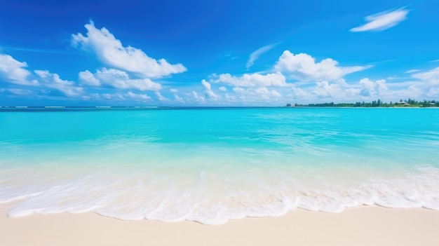Zandstrand met wit zand en turquoise zee op zonnige dag