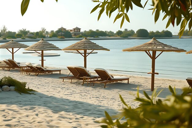 Foto zandstrand paraplu stoelen