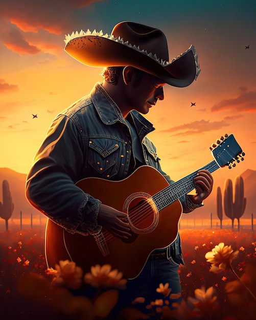 Zanger en instrumenten country muziek elementen cowboy gitaar