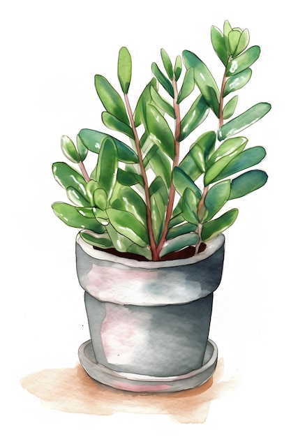 Zanzibar Gem Plant aquarel illustratie voor chique en minimalistische Home Decor generatieve AI