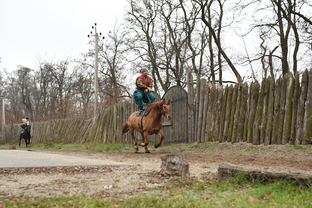 Zaporozhye Cossack from the Zaporozhye army in national costume on horseback