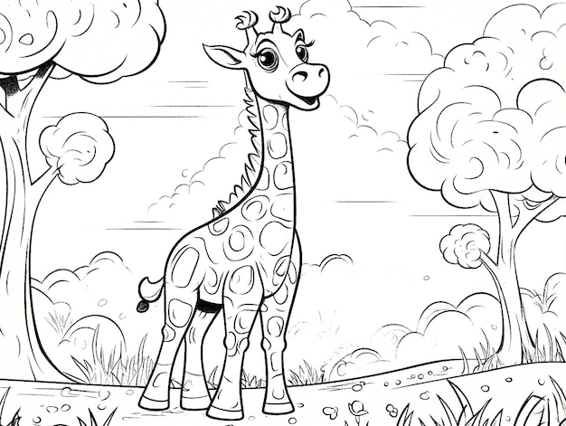 Zarafa giraffe coloring book page black and white outline zoo animals illustration for children