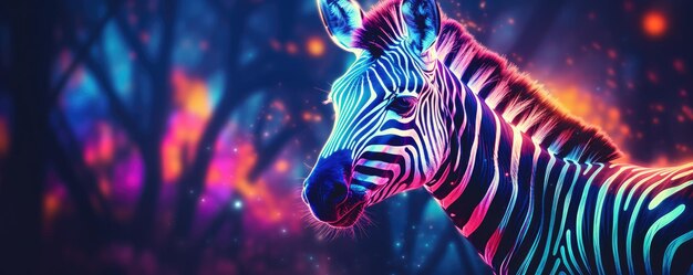 Zebra animal dark wallpaper with bokeh and lights nature panorama generative ai