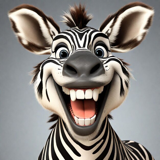 Zebra cartoon character with a funny and happy expression with white smile