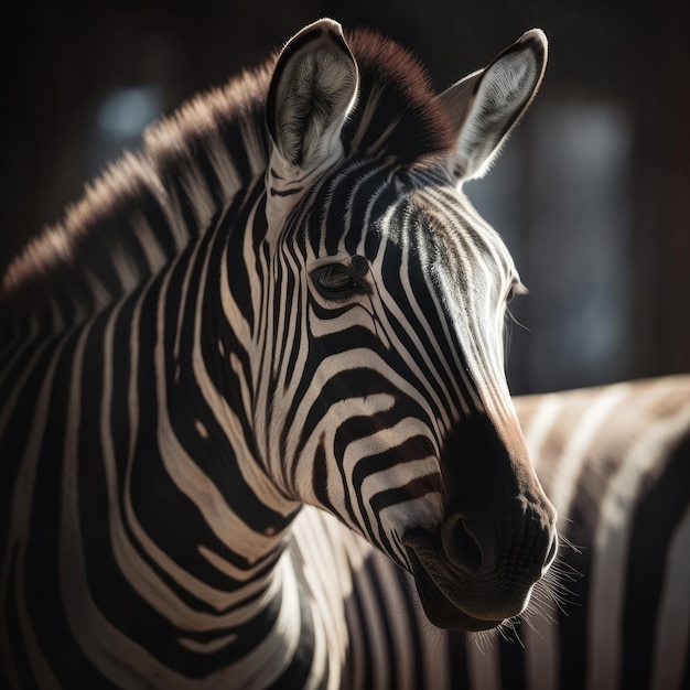 Zebra cinematic close up of a zebra with dark background