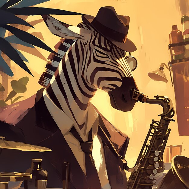 Photo zebra coolness the fedora monocle jazz adventure