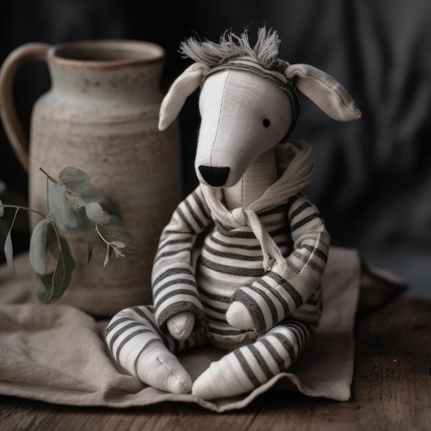zebra custom handmade doll teddy bear wool linen cloth pastel children craft toy vintage
