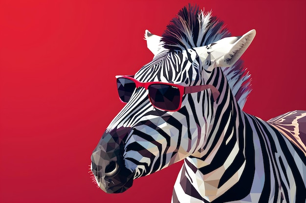 A zebra donning sunglasses positioned against a solidcolored background depicted in vector art