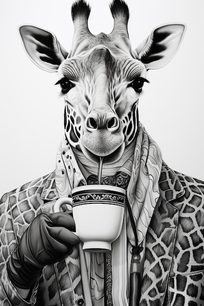 Zebra draagt een sjaal en drinkt een kop koffie generatieve ai