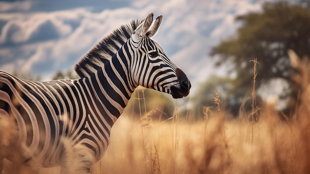 A zebra in a field of tall grass