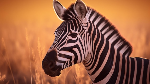 A zebra in a field of wheat