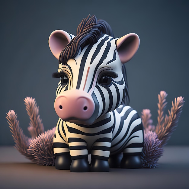 Photo a zebra figure with a black and white face sits in front of a plant.