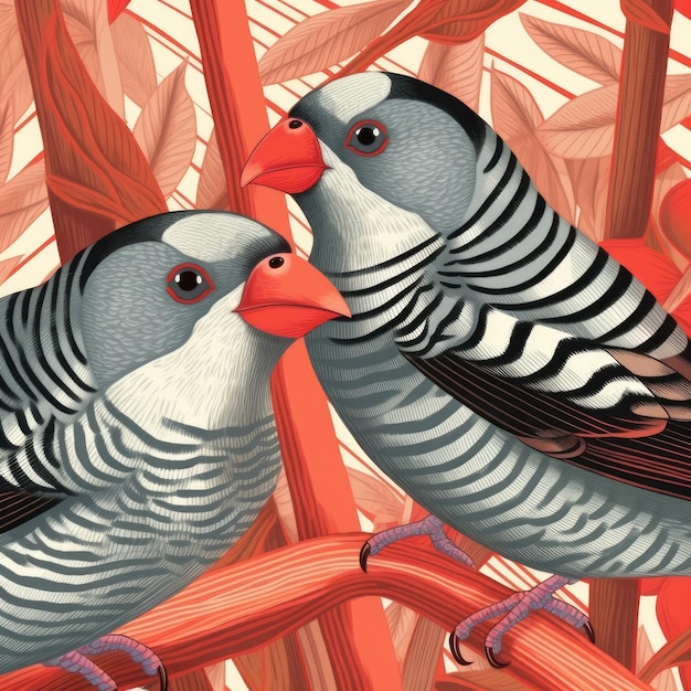 Zebra finches are shown in closeup Illustration Generative AI