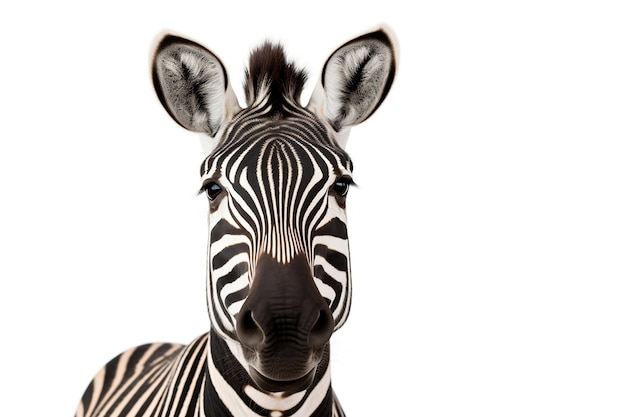 Zebra gezichtsopname geïsoleerd op witte achtergrond Generatieve AI