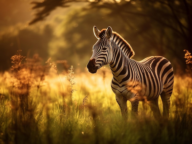 A zebra grazing in a lush of meadow