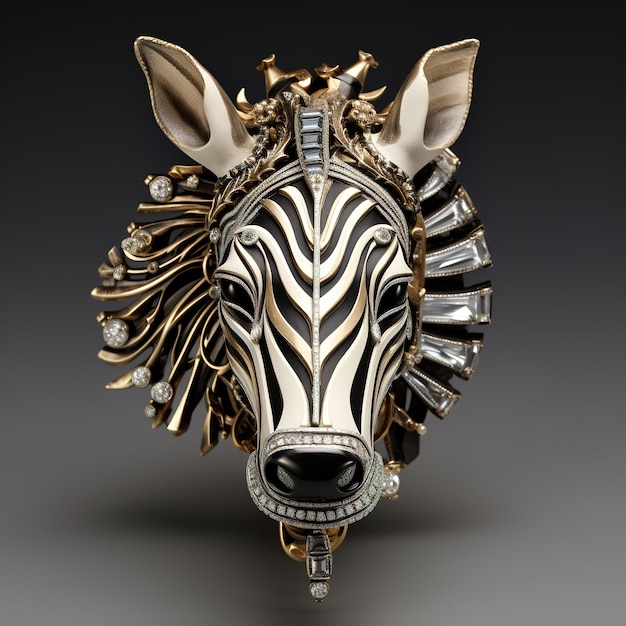 美しい宝石で作られたシマウマの頭 野生動物 動物 装飾 イラスト 生成 AI