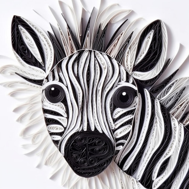 Foto testa di zebra fatta di carta con strisce bianche e nere