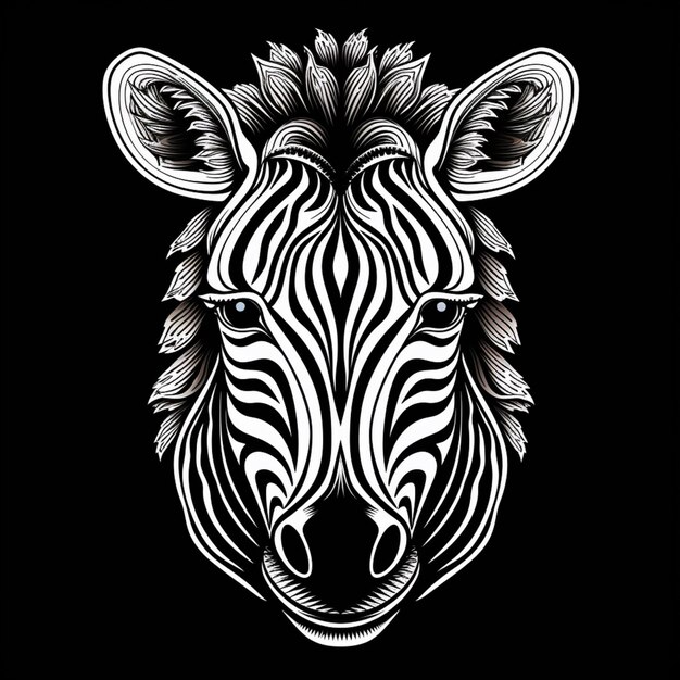 zebra head with decorative pattern on black background generative ai