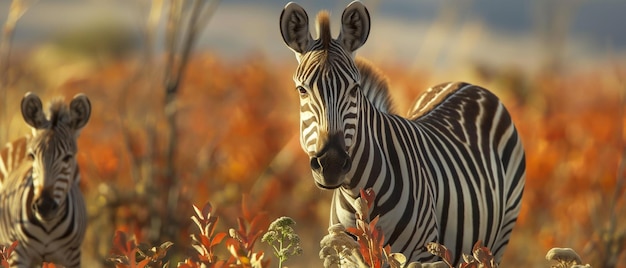 Zebra and her cub in nature Wallpaper