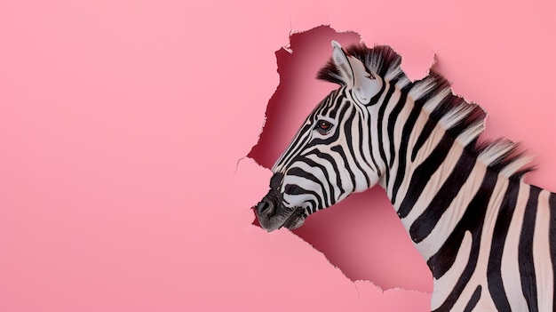 zebra in pastelkleurige papierzijde gescheurd gat geïsoleerd Generatieve Ai