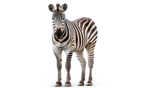 a zebra is standing in front of a white background.