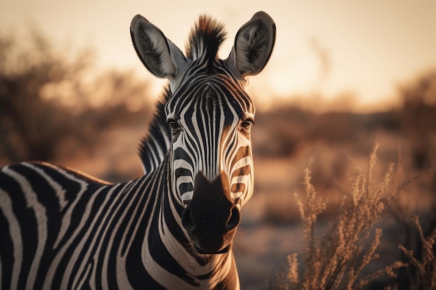 Una zebra è in piedi nell'erba.