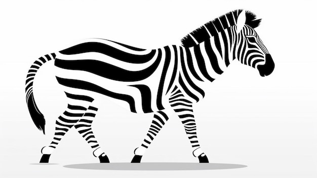 A zebra is walking in a black and white pattern.