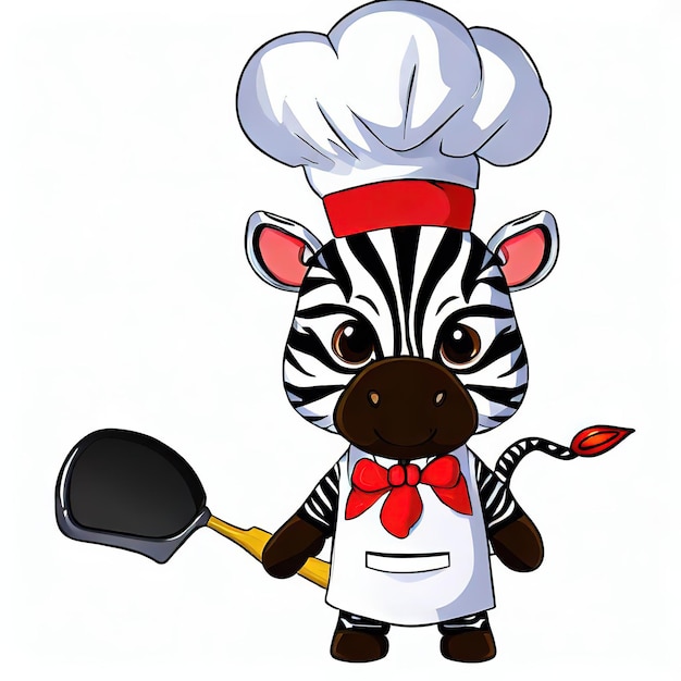 Foto una zebra indossa un cappello da chef e tiene in mano una pala.