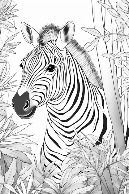 Foto zebra nella giungla pagina da colorare generative ai